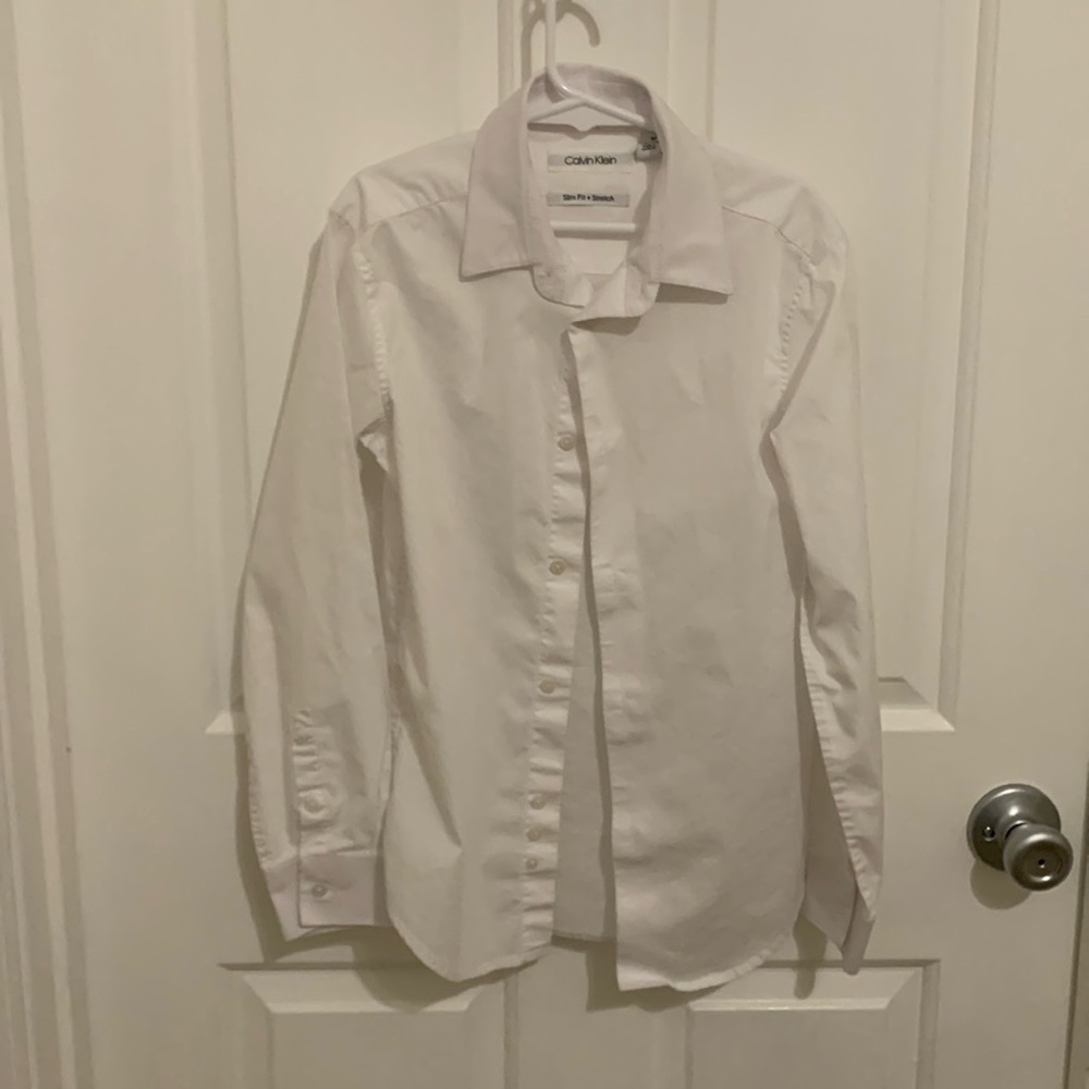 Boys Calvin Klein button down white shirt size 10 slim fit excellent condition.